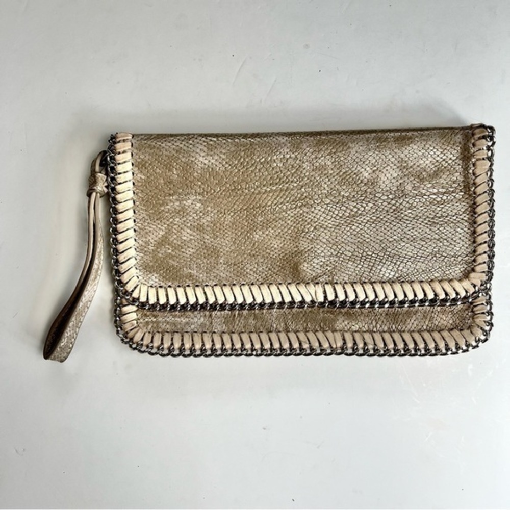 INZI Matte Gold Croc Large Clutch Chain Trim Glam Bag